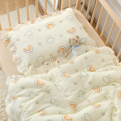 100% Cotton Muslin Toddler Pillowcase 2 Pack，13"x 18" Ultra Soft Breathable Travel Pillow Case Cover,Ruffle Pillow Case for Newborn,Nursery,Boys,Girls,Machine Washable - Image 2