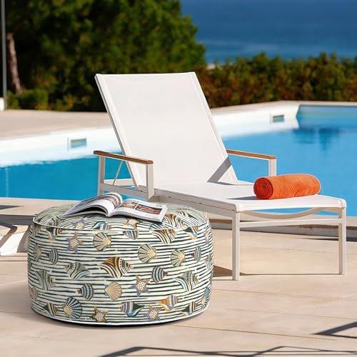 Outdoor Inflatable Stool Ottoman D31”xH14”, All Weather Portable Footrest Stool, Furniture Stool Ottomans for Home Garden Beach, Crayon Shells - Image 6
