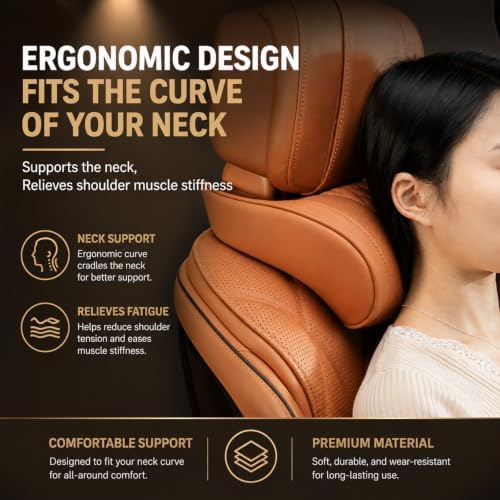2027 New Universal Memory Foam Car Headrest Neck Pillow, Ergonomic Support Car Neck Pillow, Auto Neck Cushion for Cars, Trucks, SUVs Long Road Trips, Relieve Driving Fatigue，red-2pcs - Image 3