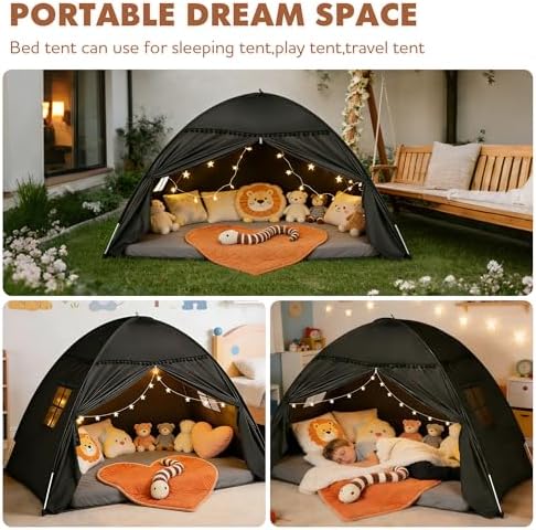 Bed Tent Twin Size for Girls & Boys - Indoor Privacy Toddler Sleeping Teepee with Blackout Design, Breathable Portable Bed Tent for Drafty Rooms, Cottage Floor Camping (Twin Black) - Image 7