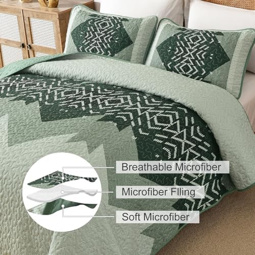 Dintszyayue Green Boho Quilt Set Queen, Aztec Pattern Lightweight Bedspread - Image 5