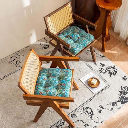 vctops 2 Pack Boho Geometric Chair Cushions with Ties U-Shaped Soft Cozy Cotton Linen Chair Pads Non Slip Seat Cushions for Indoor Dining Room and Kitchen Chairs (Turquoise,18"x18") - Image 3