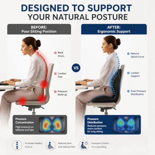 L-Shaped Ergonomic Seat Cushion with Lumbar Support for Office Chair Beige - Image 5