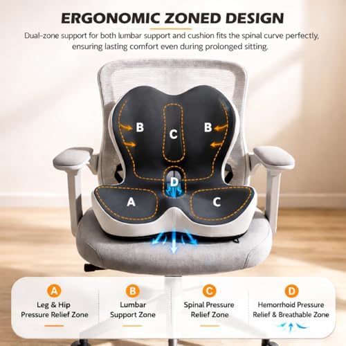 Seat Cushion and Lumbar Support for Office Chair & Car Seat, Memory Foam Ergonomic Design for Long Sitting, Sciatica Support & Tailbone Pressure Relief - Image 6