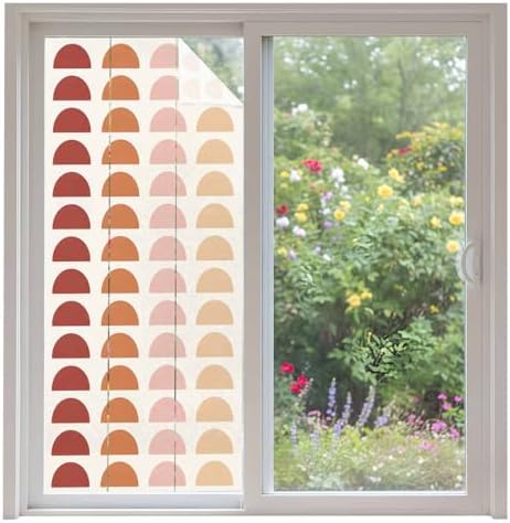 Window Privacy Film Frosted, Colorful Boho Non-Adhesive Static Cling Window Tint, Middle Century Geometric Abstract Art Insulated Windows Frosted Films for Living Room, 35.4 x 78.7 Inches by Unknown