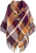 Moss Rose Women's Travel Plaid Shawl Wrap Open Front Poncho Cape for Fall Winter by MossRose