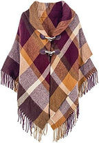 Moss Rose Women's Travel Plaid Shawl Wrap Open Front Poncho Cape for Fall Winter by MossRose