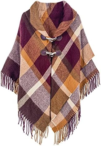 Moss Rose Women's Travel Plaid Shawl Wrap Open Front Poncho Cape for Fall Winter by MossRose