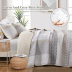 WONGS BEDDING Beige Quilt Set California King, Boho Stripe Bedding Set - Image 5