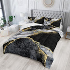 Nttopship Black Gold Gray Marble Comforter Set Queen Size Black Gold Gray Bedding Set Soft Microfiber Minimalist Wind Marble Comforter Sets 3 Pieces with 2 Pillowcases - Image 2