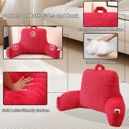 Reading Pillow for Sitting in Bed with Arm,Red Corduroy,M - Image 5