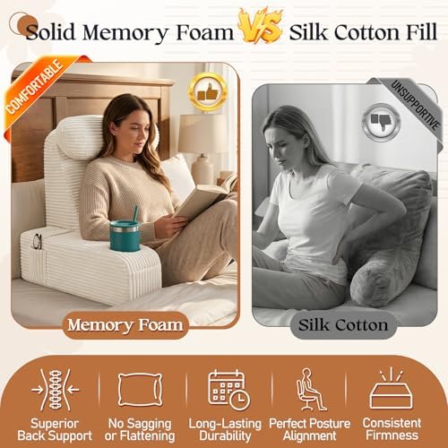 Reading Pillow/Backrest Pillow with Arms, Cup Holder & Phone Pocket - Image 2