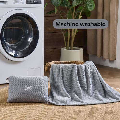 NEWCOSPLAY Travel Blanket with Storage Bag for Airplane Travel, Light Grey - Image 5