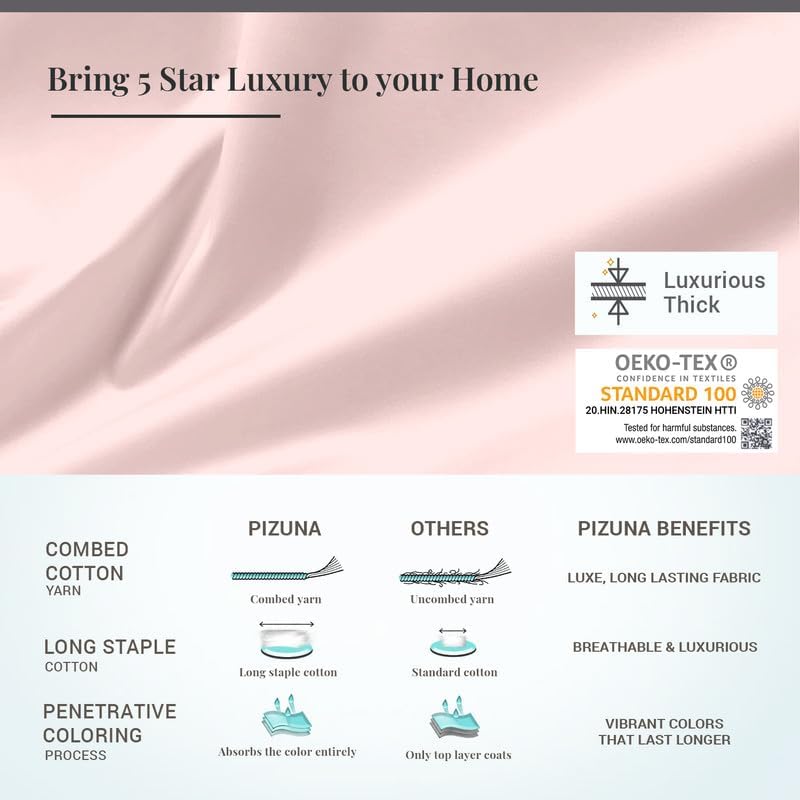 Pizuna Pure 100% Cotton Full Flat Sheet 600 Thread Count Light Pink - Image 3