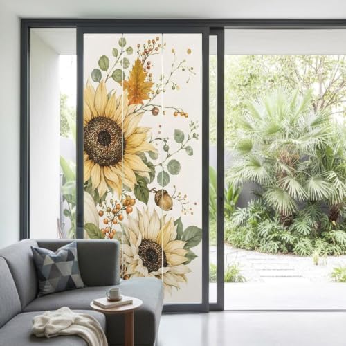 Window Privacy Film Frosted, Pumpkins Sunflower Fall Non-Adhesive Static Cling Window Tint, Thanksgiving Botanical Rustic Insulated Windows Frosted Films for Living Room, 35.4 x 78.7 Inches - Image 2