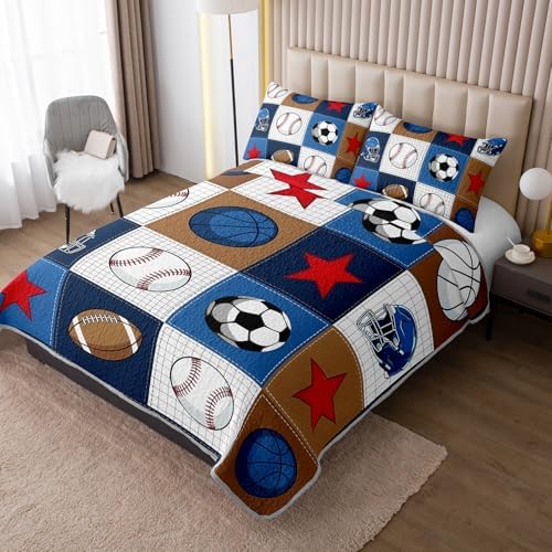 HOSIMA Kids Ball Patchwork Quilt Bedding Set Twin Size with 2 Pillowcases. - Image 2