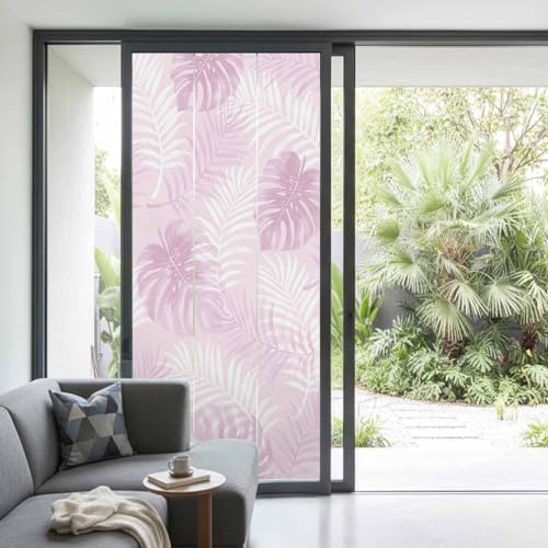 Window Privacy Film Frosted, Pink Yellow Palm Trees Tropical Non-Adhesive Static Cling Window Tint, Summer Beach Botanical Insulated Windows Frosted Films for Living Room, 35.4 x 78.7 Inches - Image 2