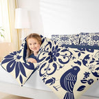 Erosebridal Mexican Talavera Tile Bedding Set Full - Vintage Flower Comforter Set, Mexico Exotic Floral Quilt for Kids Adults, Aesthetic Patchwork Flowers Bedroom Decor - 2 Pillowcases - Image 4