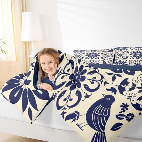 Erosebridal Mexican Talavera Tile Bedding Set Full - Vintage Flower Comforter Set, Mexico Exotic Floral Quilt for Kids Adults, Aesthetic Patchwork Flowers Bedroom Decor - 2 Pillowcases - Image 4