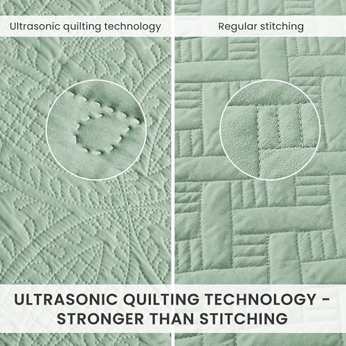 Love's cabin Queen Quilt Set Sage, Bed in a Bag Queen Size Bedding 7 Pieces, Ultrasonic Embossed Coin Pattern Comforter, Lightweight Bedspreads for All Seasons Quilt with Sheets, Pillowcases & Shams - Image 5
