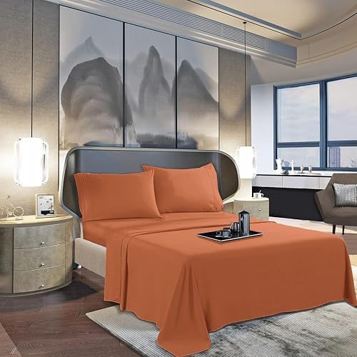 Mocassi Queen Sheet Set - Luxury Hotel 1800 Premier Bedding Sheets & Pillowcases - Ultra Soft Breathable & Cooling Bed Sheets - Deep Pocket - Wrinkle Resistant - 4 Piece - Queen, Coral - Image 3