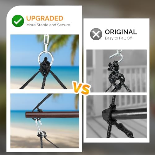 ONCLOUD Upgraded Unique Hammock Sky Chair, Air Deluxe Hanging Swing Seat with Rope Through Beech Wood Bar Safer Relax with Drink Holder & Fuller Pillow for Indoor Outdoor Patio Yard 250LBS (Tan) - Image 4
