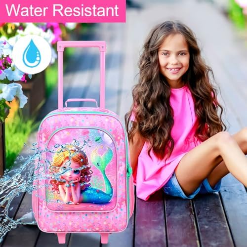 Kids Luggage for Girls 18", 2PCS Carry-on Suitcase Mermaid Set Pink - Image 3