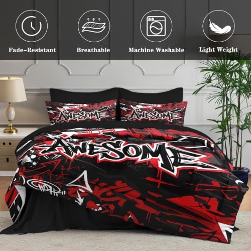 WeCozy Twin Comforter Set with Sheets, 5 Pieces Graffiti Grunge Bedding - Image 5
