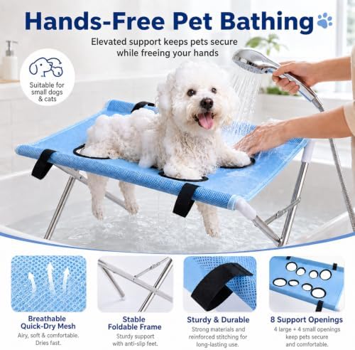 Dog Bath Hammock with Stand, Foldable Dog Grooming Hammock Stand (Khaki) - Image 2