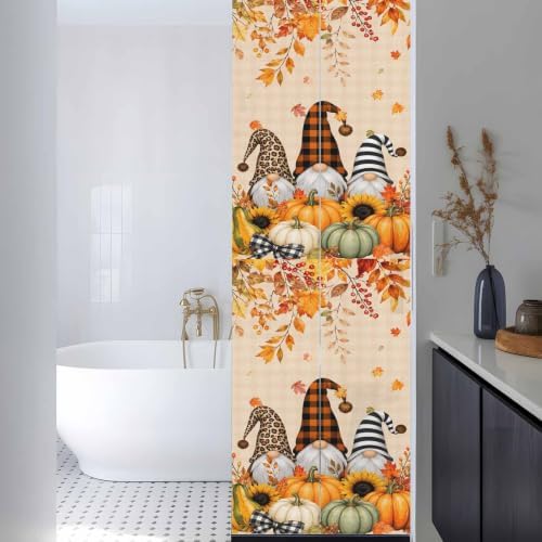 Window Privacy Film Frosted, Thanksgiving Fall Reusable Static Cling Window Tints, Gnomes Pumpkin Flower Maple Leaf Plaid Heat Control Windows Films for Offices, Balcony, 29.5 x 118 Inches - Image 3