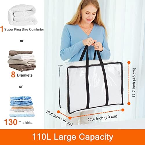 Vieshful 5 Pack 110L Clear Comforters Storage Bags with Zipper - Image 2