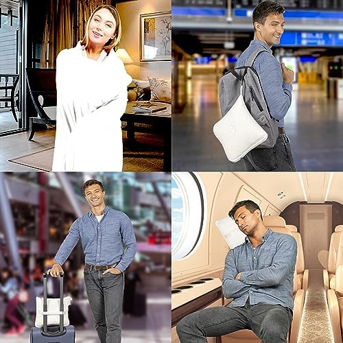BlueHills Travel Blanket Pillows for Two Airplane Traveling Essentials Flight Throws in Bag case with Backpack Clip Compact Large Plane Accessories – Royal Blue and Ivory White - Image 3