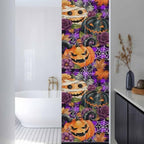 Window Privacy Film Frosted, Pumpkins Halloween Reusable Static Cling Window Tints, Black Horror Purple Check Floral Heat Control Windows Films for Offices, Balcony, 29.5 x 118 Inches - Image 3