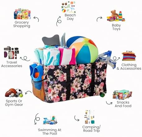 Extra Large Utility Tote Bag - Oversized Collapsible Beach Bag - Rose - Image 3