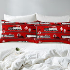 Erosebridal Boys Train Full Bed Sheets Cartoon Car Toddler Bedding Set, Traffic Transportation Track Fitted Sheet for Kids Vintage Steam Engine Railway Decor Sheets Room 3Pcs, Red White Black - Image 4