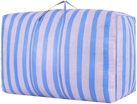 Large Nylon Woven Bag Moving Bag,75L/100L/120L/160L/230L Blue and White Stripes Laundry Bag Reusable Zipper Bag for Packing,Blankets,Duvet (3,90x50x40cm) by Unknown
