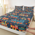 Erosebridal Vintage Train Fitted Sheet for Boys Girls Kids Cartoon Trains Twin Bed Sheets,Railroad Print Sheets Colorful Steam Engine Bedding Sets, No Top Sheet by Erosebridal