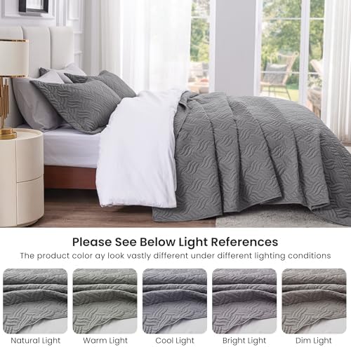 Love's cabin Quilts for Queen Bed Grey Bedspreads Bedding Set - Summer Lightweight Bedspread Comforter - Wave Pattern Bedding Coverlet for All Season - 3 Pieces (1 Quilt, 2 Pillow Shams) - Image 5