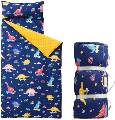 Bunnikins & Clover Toddler Nap Mat with Removable Pillow, Nap Mats for Preschool, Easy Clean Toddler Nap Pad for Kindergarten, Kids Sleeping Bag for Travel Camping by BunnikinsClover