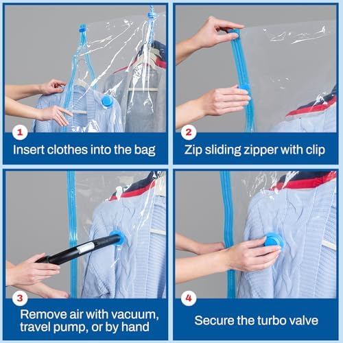 Spacesaver Hanging Vacuum Storage Bags (Pack of 4) - Vacuum Sealer Bags, Closet Organizer, Sealed Storage, Space Bag - Blanket, Bedding, Garment, Clothing, Dress, Suit, Long Coat, Jacket - Image 4