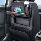 Coverado Backseat Car Organizer, Nappa Leather Car Seat Organizer with Touch Screen Tablet Holder, Foldable Food Tray, Kick Mats Protector, Multi Car Storage Accessories, Garbage Bag Holder-1 Pack by COVERADOAUTO