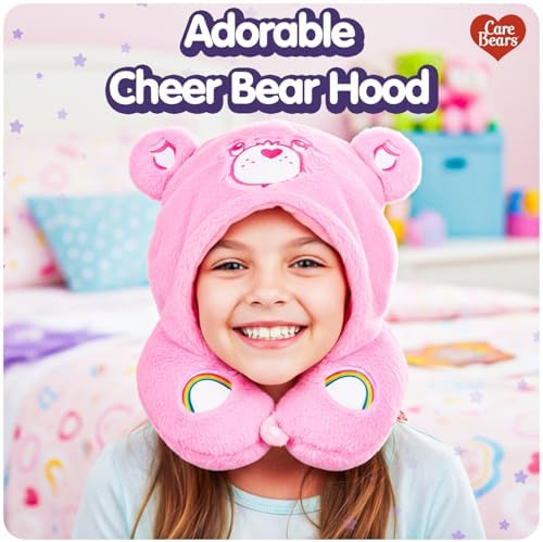 Care Bears - Cheer Bear Snuggle Hood, Travel Pillow with Hood, Soft Plush Neck Support, Lightweight, Comfortable and Breathable, Airplane, Care and Train Travel - Pink - Image 7