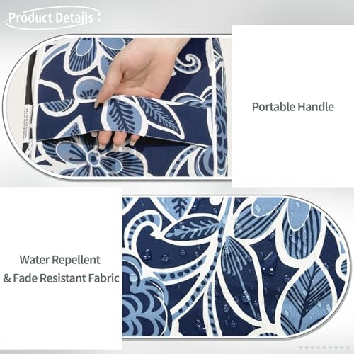 Indoor/Outdoor Inflatable Ottoman, All Weather Ottoman Pouf D31 x H14 inch, Round Foot Rest Ottomans, Portable Footstool for Patio, Garden, Porch, Home,Flower Navy - Image 5