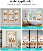 Window Privacy Film Frosted, Thanksgiving Reusable Static Cling Window Tints, Fall Gnomes Pumpkin Maple Flowers Plaid Heat Control Windows Films for Offices, Balcony, 29.5 x 118 Inches - Image 7