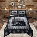Rustic Bear Kids Comforter Set Toddler Size,Wild Animal Pine Trees Retro Bedding Set for Boys Men,Grid Plaid Hunt Cabin Decor Quilt Set Bear Paw Print Polyester Duvet Set with 1 Pillowcase, Gray by CastleFairy
