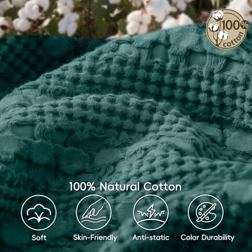 PHF Lightweight 100% Cotton Waffle Blanket for Bed, Twin XL, Teal - Image 4