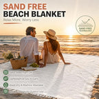 White Picnic Blanket, Oversized 71'' x 71'' Cotton Polyester Boho Beach Blanket, Lightweight Outdoor Mat, Machine Washable for Park, Camping & Photoshoot (White) - Image 2
