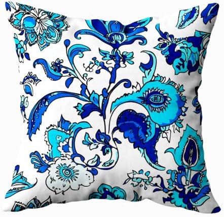 EMMTEEY Blue White Ornate Floral Pillow Covers 24x24 Set of 2 - Image 2