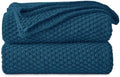 Longhui bedding 100% Cotton Knitted Throw Blanket – Blue, Soft & Cozy, Machine Washable, 60"x80" – Perfect for Living Room, Couch, Sofa, Bed or Travel by LongHuiBedding