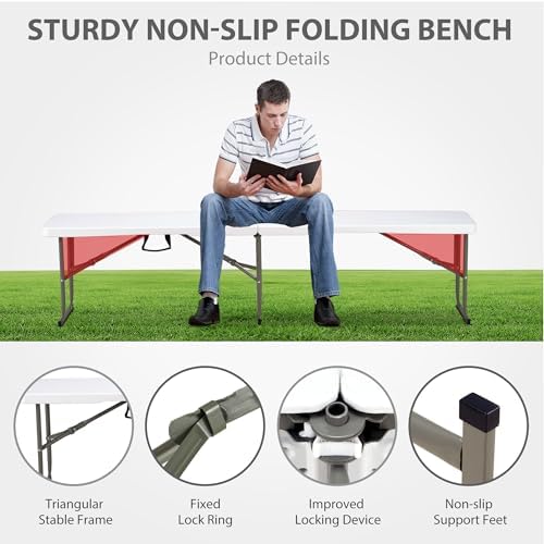 6ft Folding Bench Handle Lock Waterproof Outdoor 2-Pack Portable - Image 5